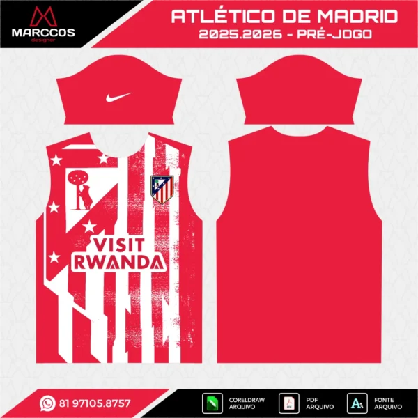 Arte Vetor Camisa Atlético de Madrid Pré-Jogo 2025.2026