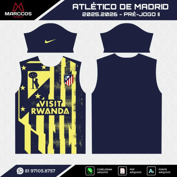 Arte Vetor Camisa Atlético de Madrid Pré-Jogo 2025.2026