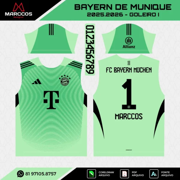 Arte Vetor Camisa Bayern de Munique Goleiro 2025.2026