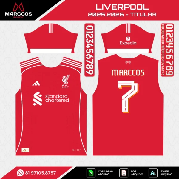 Arte Vetor Camisa Liverpool Titular 2025.2026