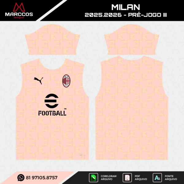 Arte Vetor Camisa Milan Pré-Jogo 2025.2026