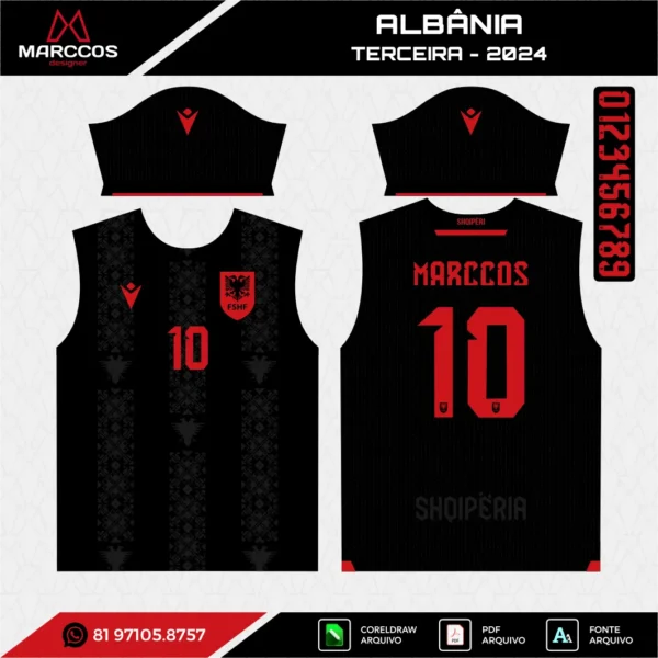Arte Vetor Terceira Camisa Albânia 2024 Arte Vetor Terceira Camisa Albânia 2024