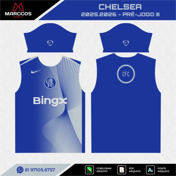 Arte Vetor Camisa Chelsea Pré-Jogo 2025.2026