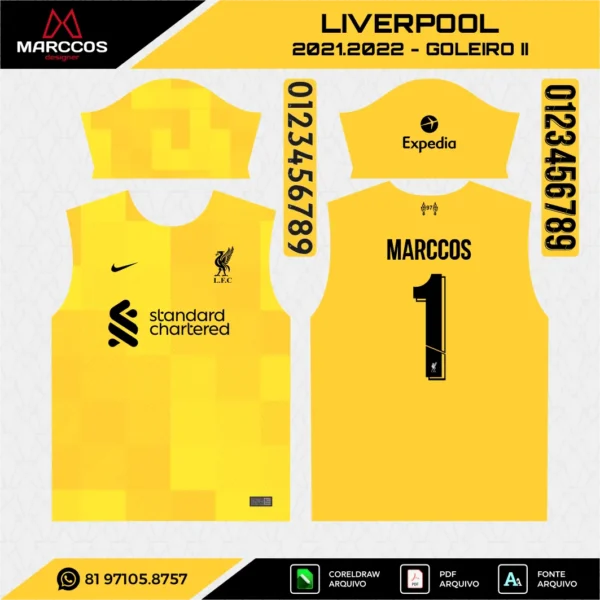 Arte Vetor Camisa Liverpool Goleiro 2021.2022 Arte Vetor Camisa Liverpool Goleiro 2021.2022
