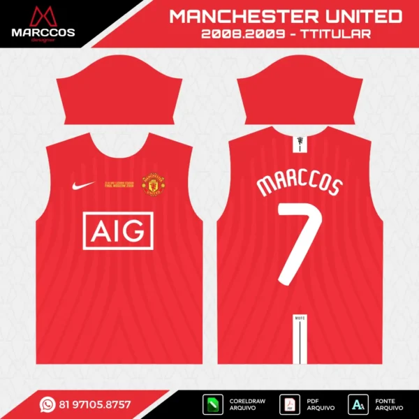 Arte Vetor Camisa Manchester United Titular 2008.2009