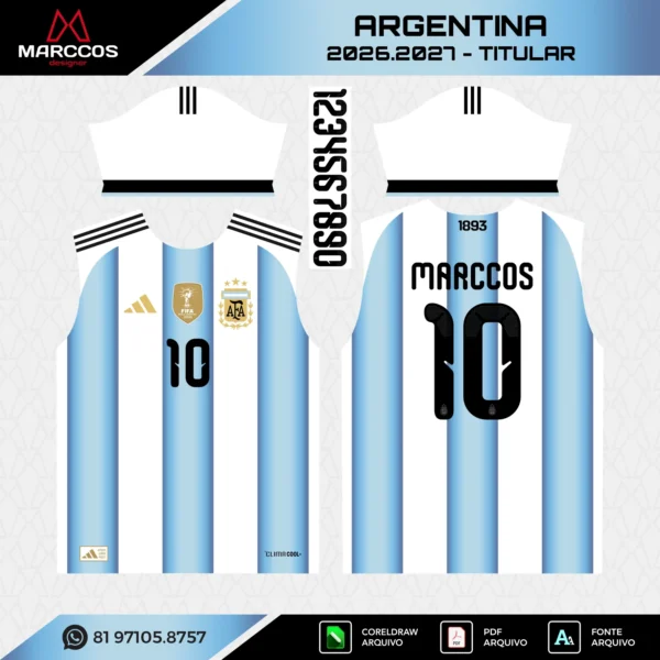 Arte Vetor Camisa Argentina Titular 2026.2027 Arte Vetor Camisa Argentina Titular 2026.2027