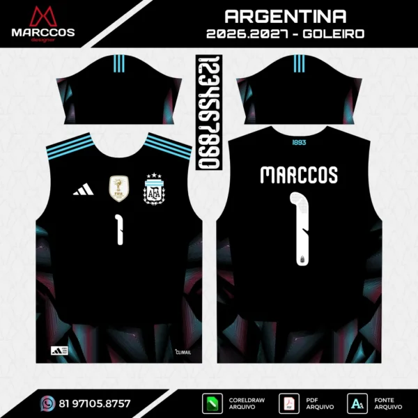 Arte Vetor Camisa Argentina Goleiro 2026.2027 Arte Vetor Camisa Argentina Goleiro 2026.2027