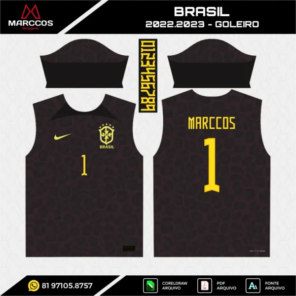 Arte Vetor Camisa Brasil Goleiro 2022.2023 Arte Vetor Camisa Brasil Goleiro 2022.2023