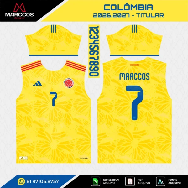 Arte Vetor Camisa Colômbia Titular 2026.2027 Arte Vetor Camisa Colômbia Titular 2026.2027