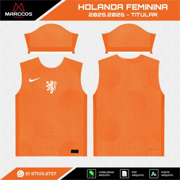 Arte Vetor Camisa Holanda Feminina Titular 2025.2026 Arte Vetor Camisa Holanda Feminina Titular 2025.2026