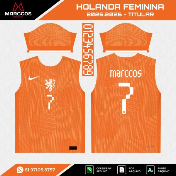 Arte Vetor Camisa Holanda Feminina Titular 2025.2026