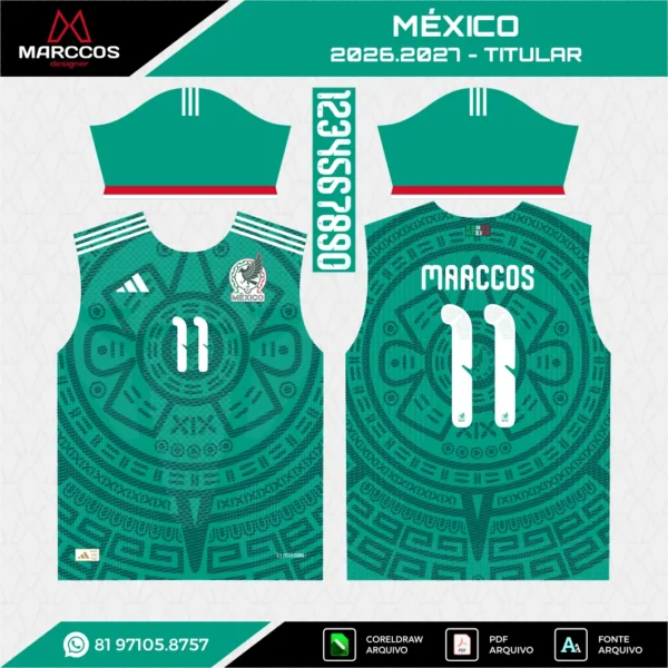 Arte Vetor Camisa México Titular 2026.2027 Arte Vetor Camisa México Titular 2026.2027