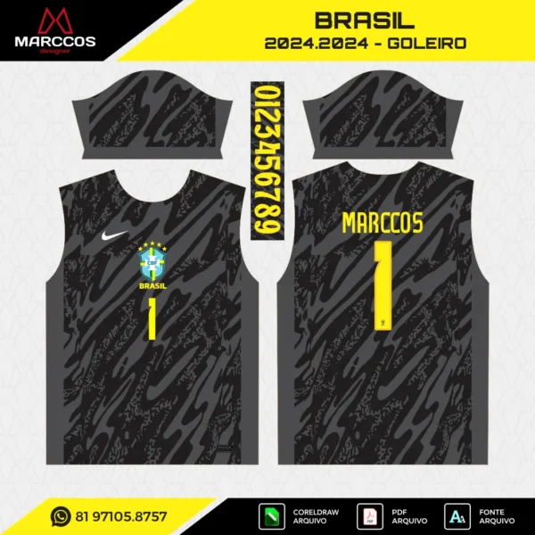 Arte Vetor Camisa Brasil Goleiro 2024.2025 Arte Vetor Camisa Brasil Goleiro 2024.2025