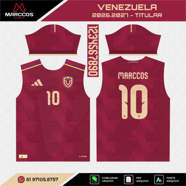 Arte Vetor Camisa Venezuela Titular 2026.2027 Arte Vetor Camisa Venezuela Titular 2026.2027