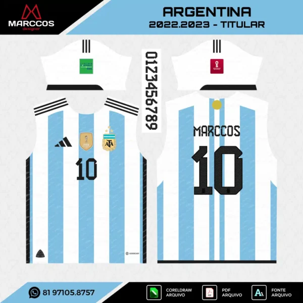Arte Vetor Camisa Argentina Titular 2022.2023 Arte Vetor Camisa Argentina Titular 2022.2023