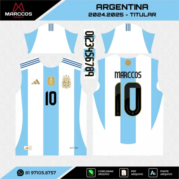 Arte Vetor Camisa Argentina Titular 2024.2025 Arte Vetor Camisa Argentina Titular 2024.2025