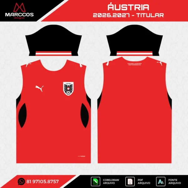 Arte Vetor Camisa Áustria Titular 2026.2027 Arte Vetor Camisa Áustria Titular 2026.2027
