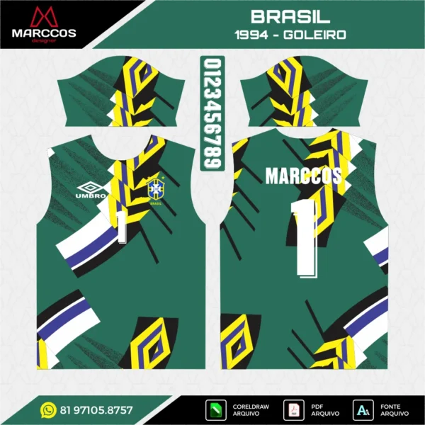 Arte Vetor Camisa Brasil Goleiro 1994 Arte Vetor Camisa Brasil Goleiro 1994