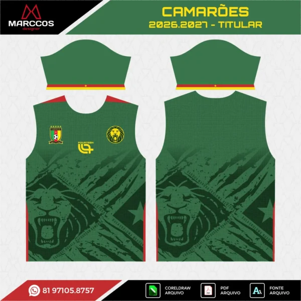Arte Vetor Camisa Camarões Titular 2026.2027 Arte Vetor Camisa Camarões Titular 2026.2027