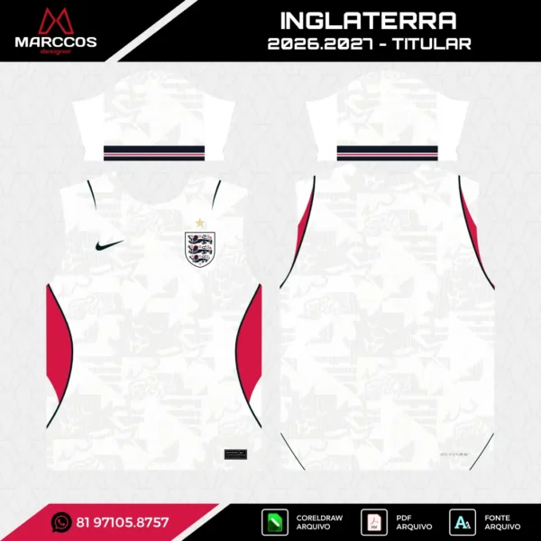 Arte Vetor Camisa Inglaterra Titular 2026.2027 Arte Vetor Camisa Inglaterra Titular 2026.2027