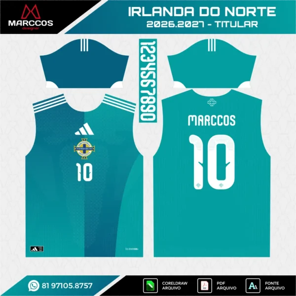 Arte Vetor Camisa Irlanda do Norte Titular 2026.2027 Arte Vetor Camisa Irlanda do Norte Titular 2026.2027