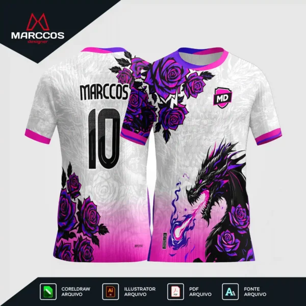 Arte Camisa Interclasse Dragão Florido - 0379 Arte Camisa Interclasse Dragão Florido - 0379