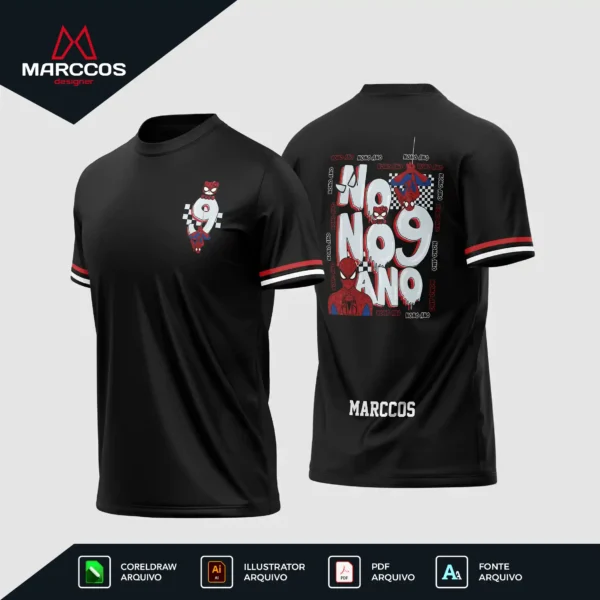 Arte Vetor Camisa Nono Ano Homem Aranha - MD070 Arte Vetor Camisa Nono Ano Homem Aranha - MD070