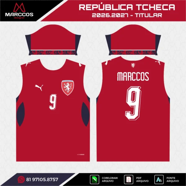 Arte Vetor Camisa República Tcheca Titular 2026.2027 Arte Vetor Camisa República Tcheca Titular 2026.2027