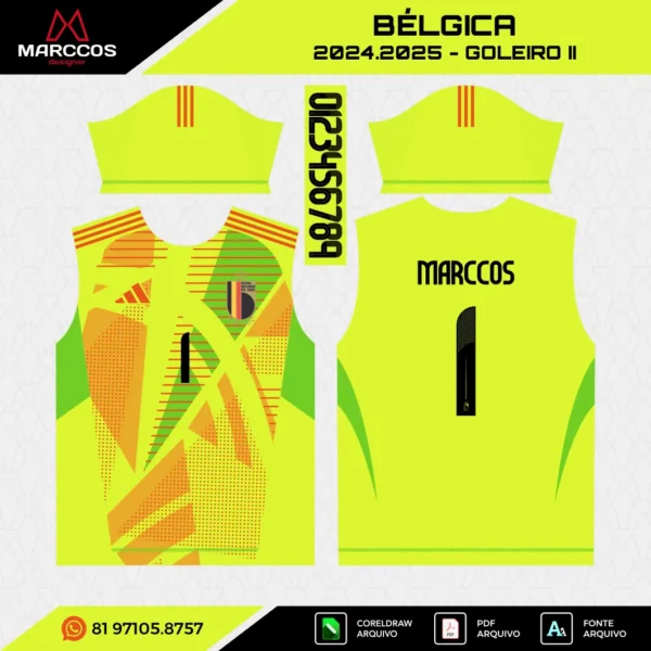 Arte Vetor Camisa Bélgica Goleiro 2024.2025 Arte Vetor Camisa Bélgica Goleiro 2024.2025
