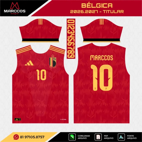 Arte Vetor Camisa Bélgica Titular 2026.2027 Arte Vetor Camisa Bélgica Titular 2026.2027