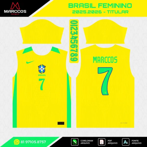 Arte Vetor Camisa Brasil Feminina Titular 2025.2026 Arte Vetor Camisa Brasil Feminina Titular 2025.2026