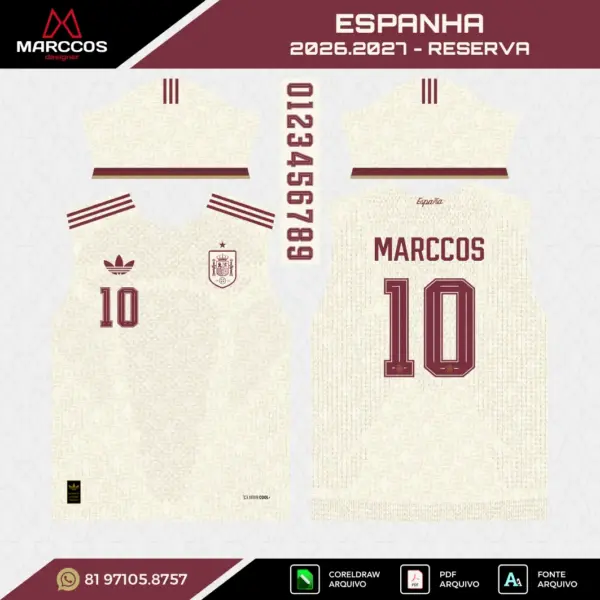 Arte Vetor Camisa Espanha Reserva 2026.2027