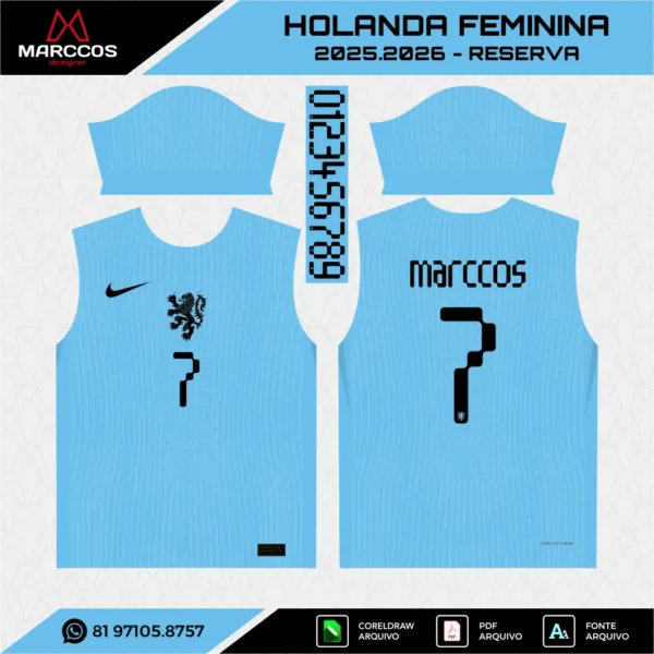 Arte Vetor Camisa Holanda Feminina Reserva 2025.2026 Arte Vetor Camisa Holanda Feminina Reserva 2025.2026