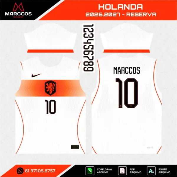 Arte Vetor Camisa Holanda Reserva 2026.2027 Arte Vetor Camisa Holanda Reserva 2026.2027
