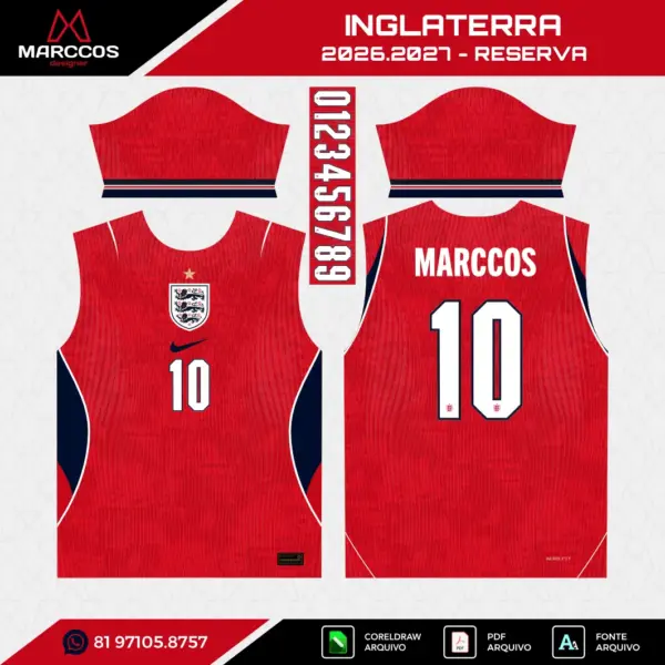 Arte Vetor Camisa Inglaterra Reserva 2026.2027 Arte Vetor Camisa Inglaterra Reserva 2026.2027