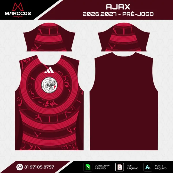 Arte Vetor Camisa Ajax Pré-Jogo 2026.2027 Arte Vetor Camisa Ajax Pré-Jogo 2026.2027