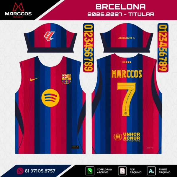 Arte Vetor Camisa Barcelona Titular 2026.2027 Arte Vetor Camisa Barcelona Titular 2026.2027