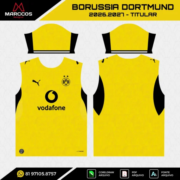 Arte Vetor Camisa Borussia Dortmund Titular 2026.2027 Arte Vetor Camisa Borussia Dortmund Titular 2026.2027