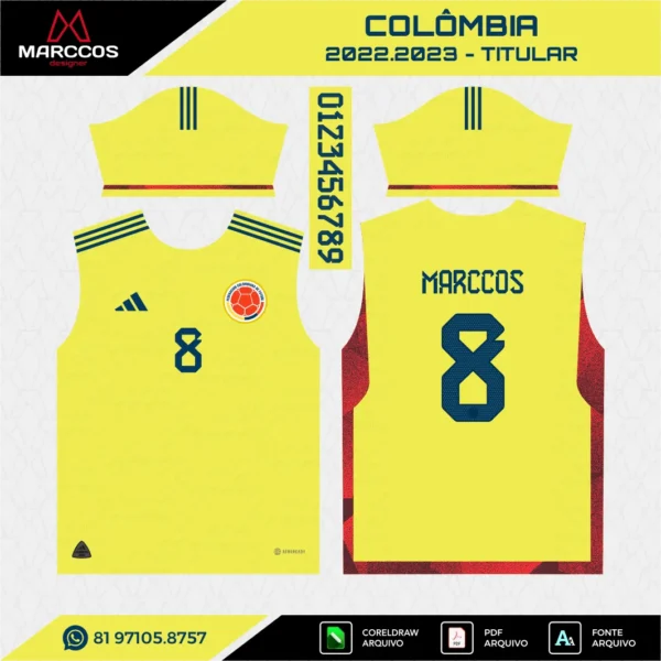 Arte Vetor Camisa Colômbia Titular 2022.2023 Arte Vetor Camisa Colômbia Titular 2022.2023