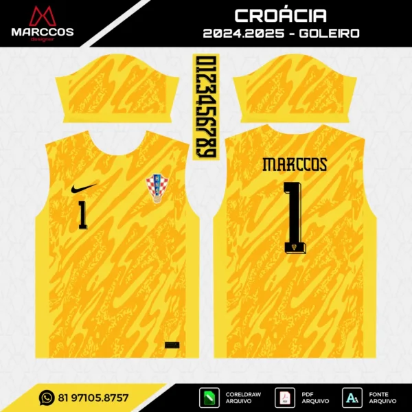 Arte Vetor Camisa Croácia Goleiro 2024.2025 Arte Vetor Camisa Croácia Goleiro 2024.2025