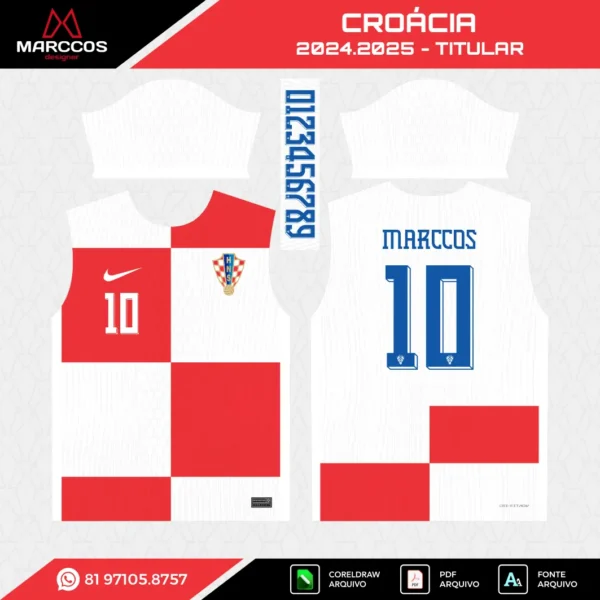 Arte Vetor Camisa Croácia Titular 2024.2025 Arte Vetor Camisa Croácia Titular 2024.2025