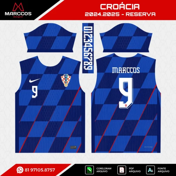 Arte Vetor Camisa Croácia Reserva 2024.2025 Arte Vetor Camisa Croácia Reserva 2024.2025