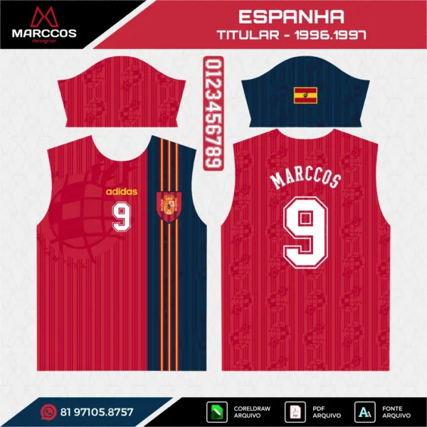 Arte Vetor Camisa Espanha Titular 1996.1997 Arte Vetor Camisa Espanha Titular 1996.1997