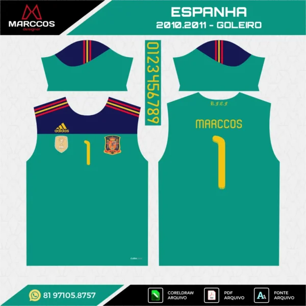 Arte Vetor Camisa Espanha Goleiro 2010.2011 Arte Vetor Camisa Espanha Goleiro 2010.2011