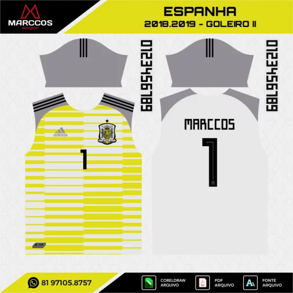 Arte Vetor Camisa Espanha Goleiro 2018.2019 Arte Vetor Camisa Espanha Goleiro 2018.2019