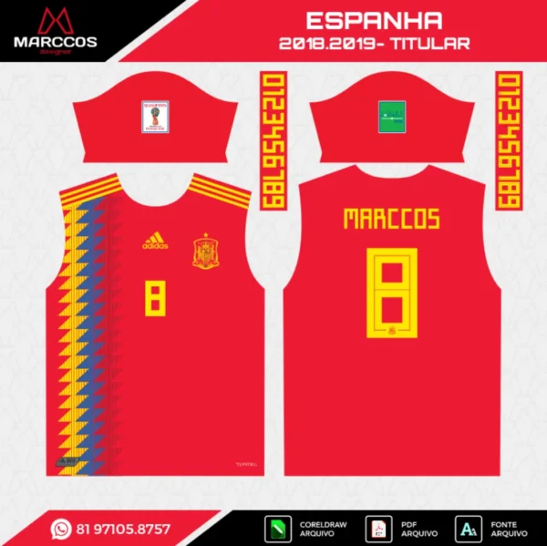 Arte Vetor Camisa Espanha Titular 2018.2019 Arte Vetor Camisa Espanha Titular 2018.2019