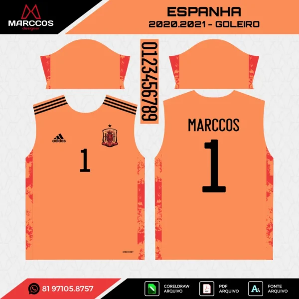 Arte Vetor Camisa Espanha Goleiro 2020.2021 Arte Vetor Camisa Espanha Goleiro 2020.2021