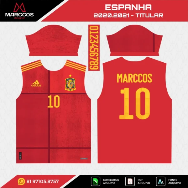 Arte Vetor Camisa Espanha Titular 2020.2021 Arte Vetor Camisa Espanha Titular 2020.2021