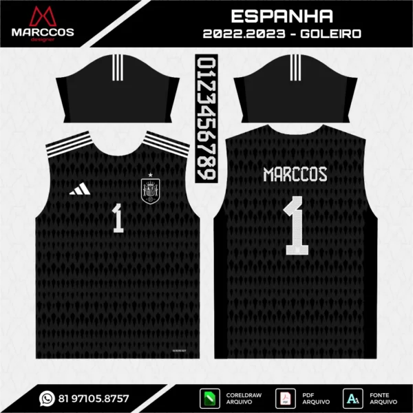 Arte Vetor Camisa Espanha Goleiro 2022.2023 Arte Vetor Camisa Espanha Goleiro 2022.2023
