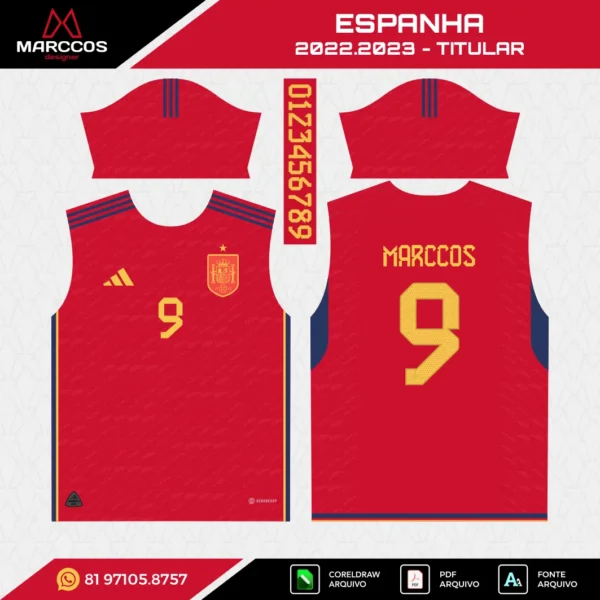 Arte Vetor Camisa Espanha Titular 2022.2023 Arte Vetor Camisa Espanha Titular 2022.2023